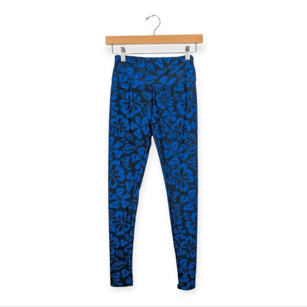 Mikoh Leggings S Blue Black Luau Iris Print Beachwear Resort Swim Coverup NWT